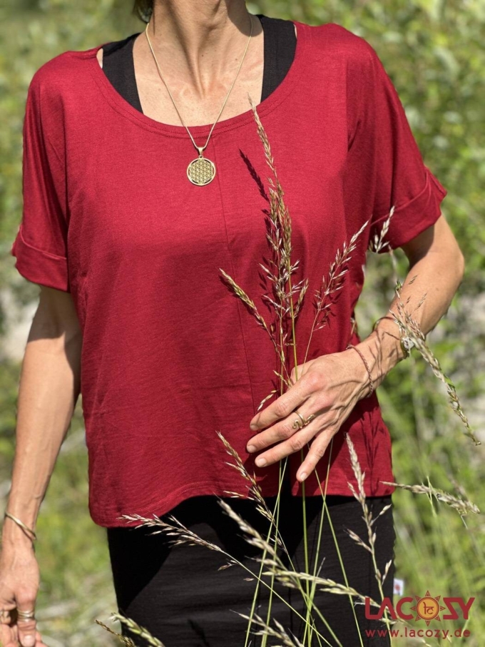 Weiches Basic T-Shirt FIA | Relaxed Yoga Shirt | Weinrot – Bild 6