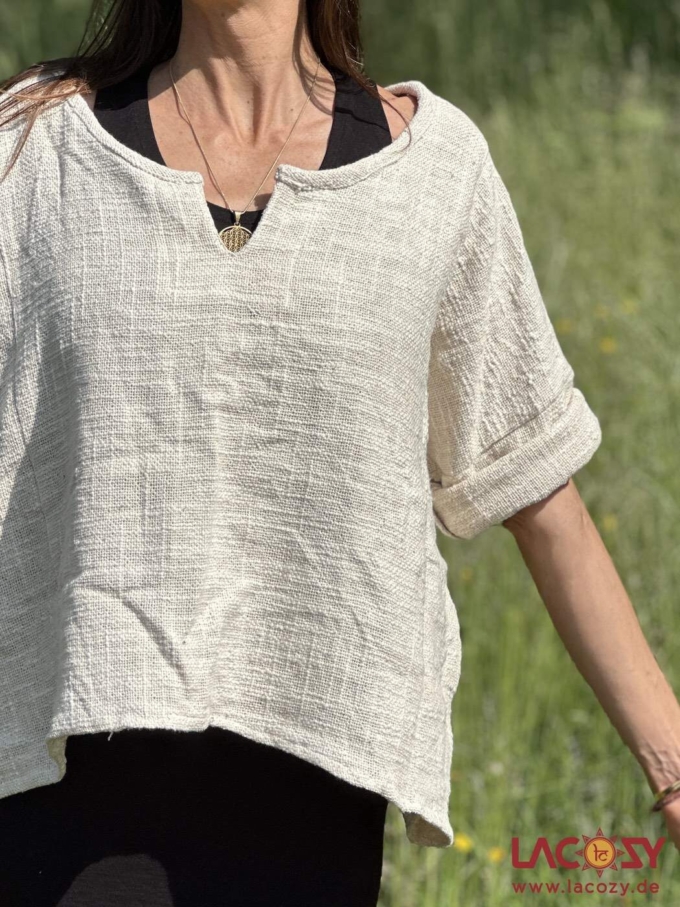 Weites Cropped Shirt ENNI aus Baumwolle | Creme – Bild 6