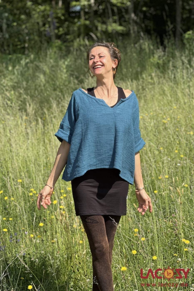 Weites Cropped Shirt ENNI aus Baumwolle | Petrol