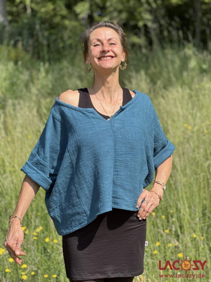 Weites Cropped Shirt ENNI aus Baumwolle | Petrol – Bild 5
