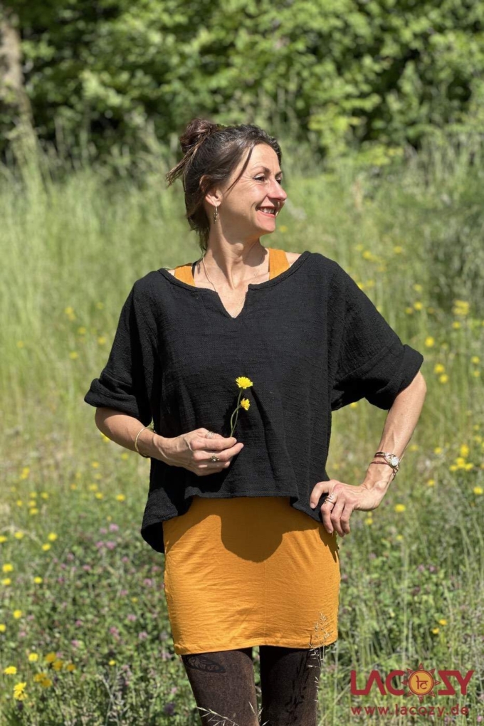 Weites Cropped Shirt ENNI aus Baumwolle | Schwarz