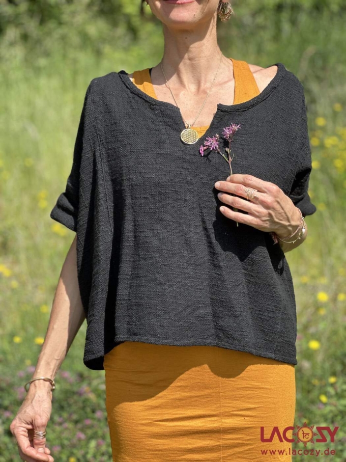 Weites Cropped Shirt ENNI aus Baumwolle | Schwarz – Bild 6