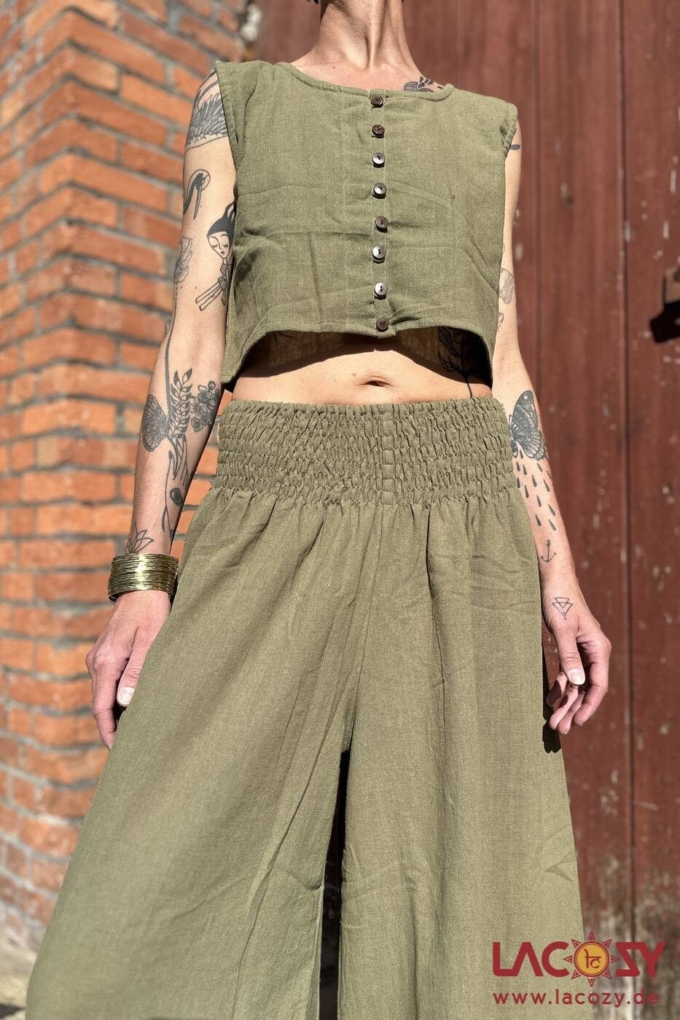 Crop Top MAEA aus Baumwolle mit Ethno Print | Olivgrün – Bild 3