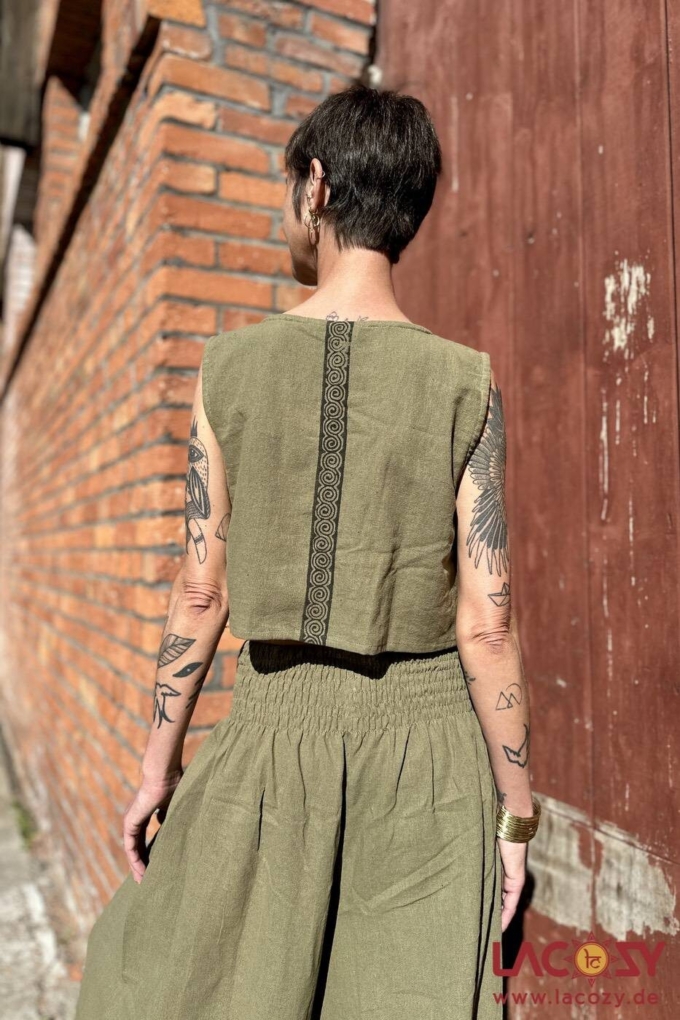 Crop Top MAEA aus Baumwolle mit Ethno Print | Olivgrün – Bild 5