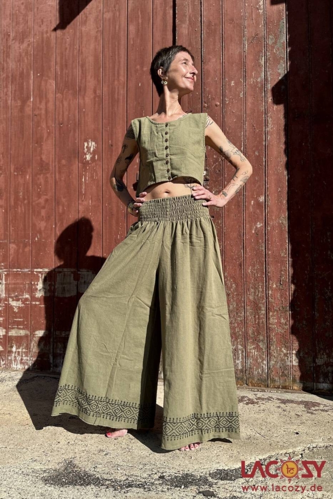 Crop Top MAEA aus Baumwolle mit Ethno Print | Olivgrün – Bild 6