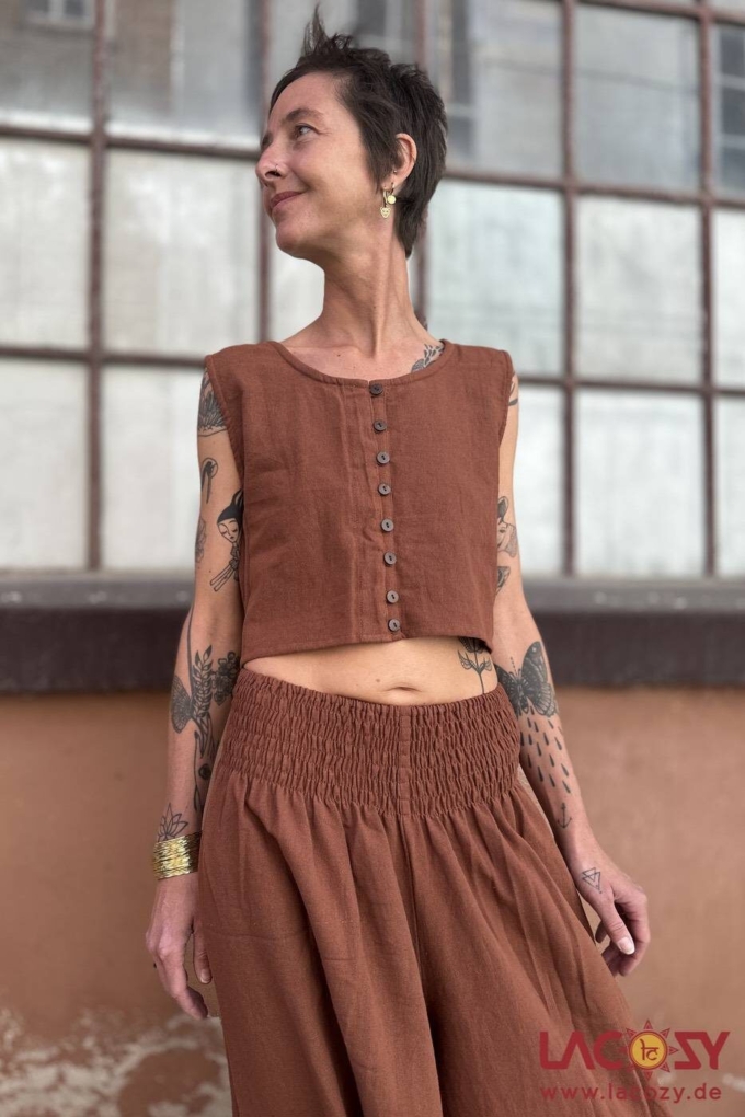 Crop Top MAEA aus Baumwolle mit Ethno Print | Rostbraun