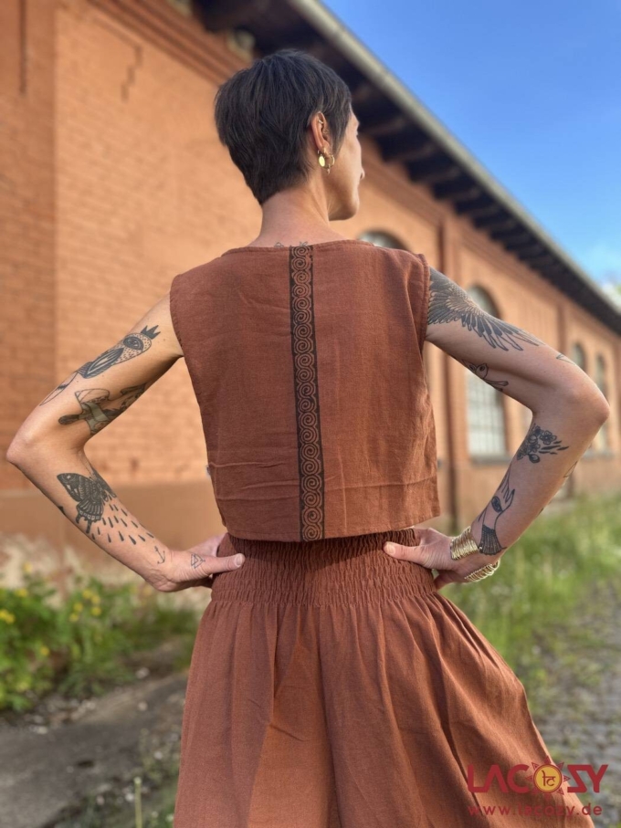 Crop Top MAEA aus Baumwolle mit Ethno Print | Rostbraun – Bild 2