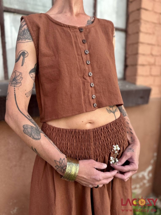 Crop Top MAEA aus Baumwolle mit Ethno Print | Rostbraun – Bild 3