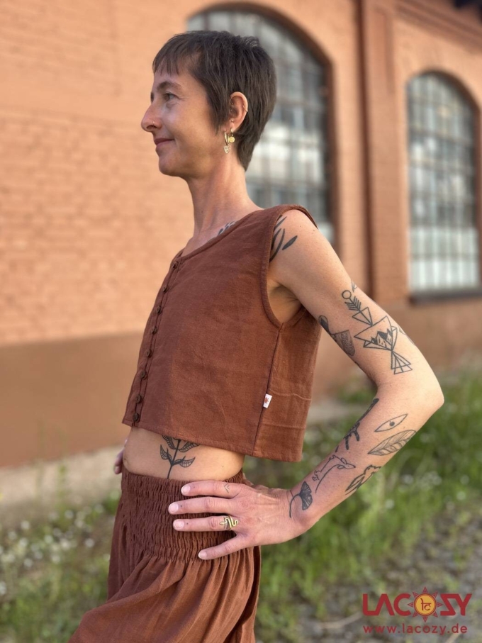 Crop Top MAEA aus Baumwolle mit Ethno Print | Rostbraun – Bild 4