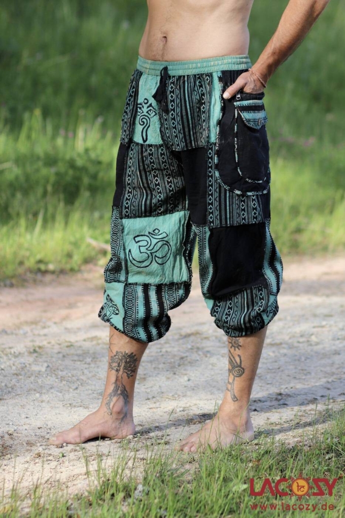 AYANI Patchwork Goahose mit Gürteltasche | Petrolgrün-Schwarz – Bild 3