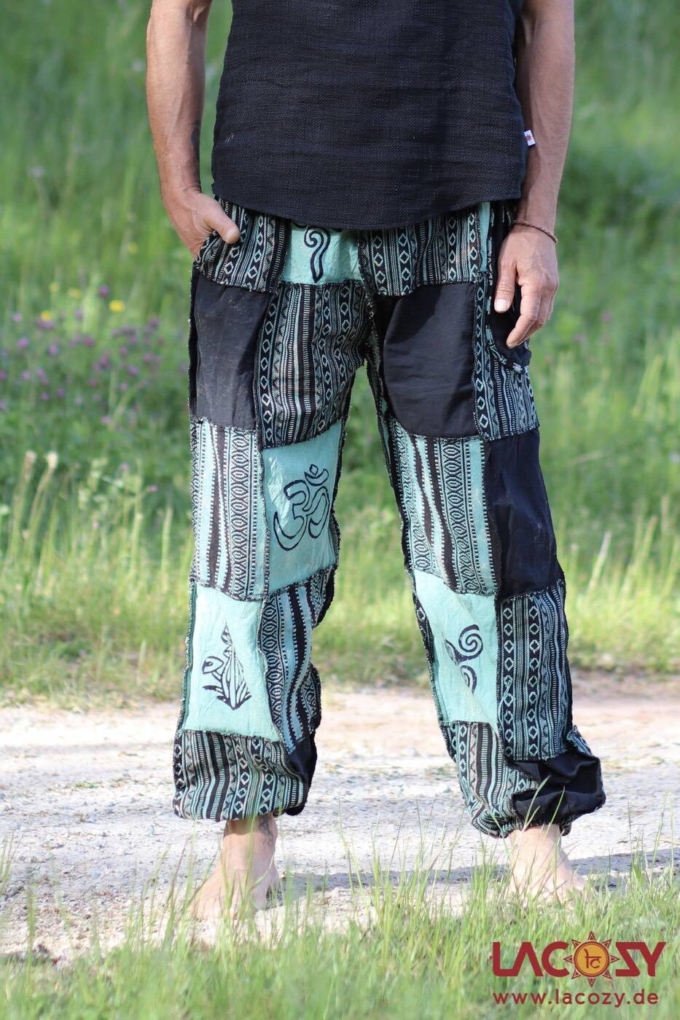 AYANI Patchwork Goahose mit Gürteltasche | Petrolgrün-Schwarz – Bild 6