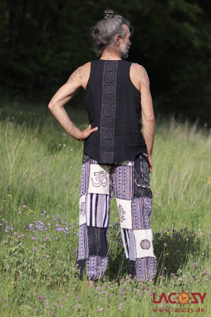 AYANI Patchwork Goahose mit Gürteltasche | Schwarz-Weiß – Bild 6