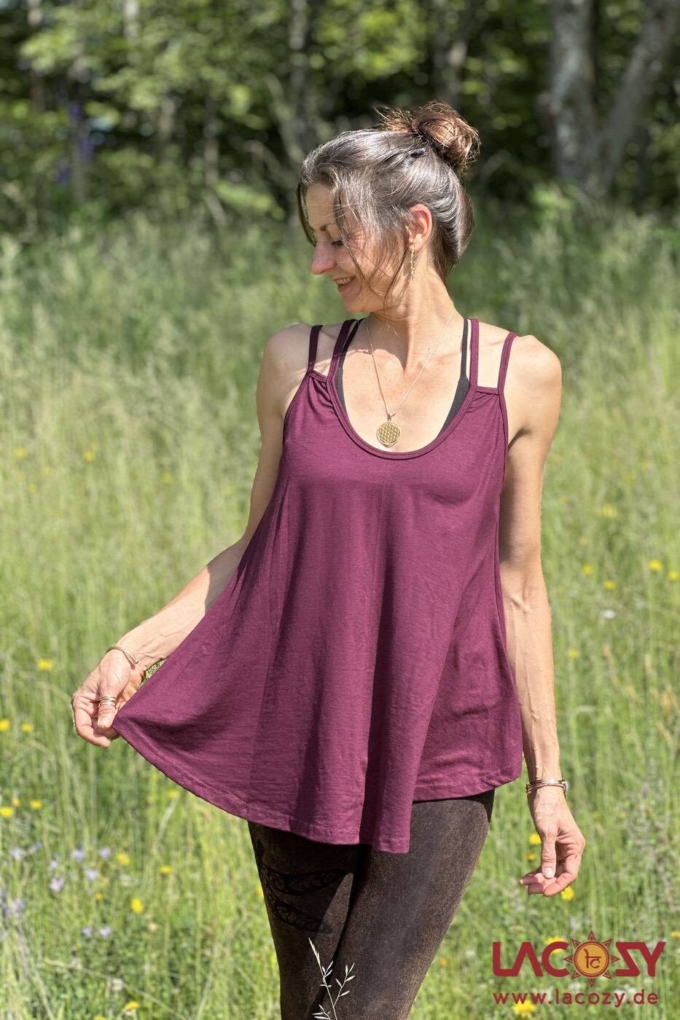 Lockeres Spaghettiträger Top LUNI | Einfarbiges Camisole | Aubergine – Bild 4