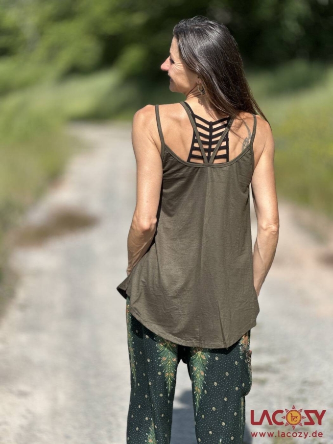 Lockeres Spaghettiträger Top LUNI | Einfarbiges Camisole | Khaki – Bild 2