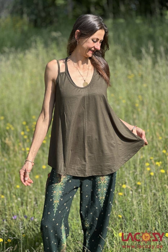 Lockeres Spaghettiträger Top LUNI | Einfarbiges Camisole | Khaki – Bild 4