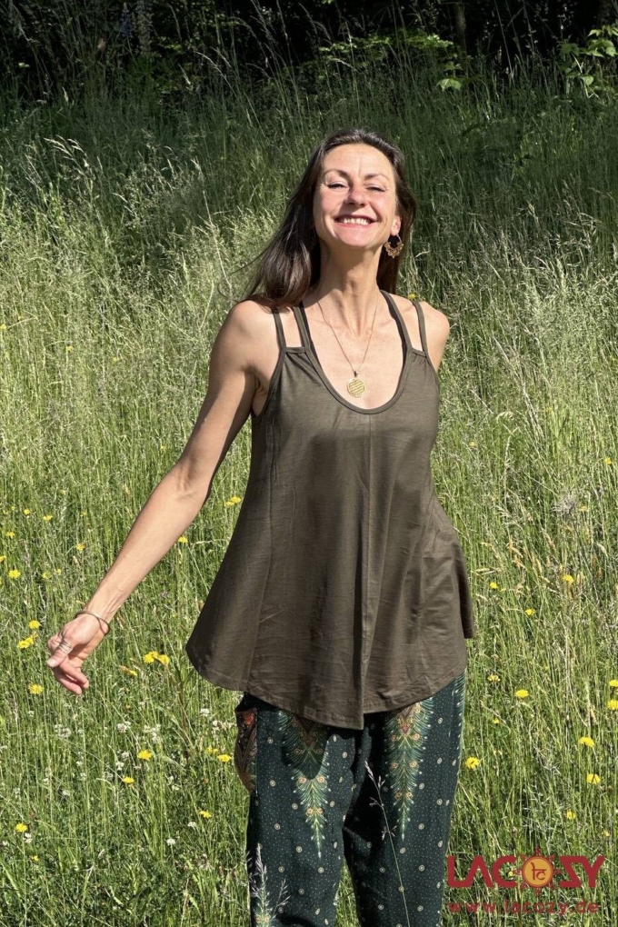 Lockeres Spaghettiträger Top LUNI | Einfarbiges Camisole | Khaki – Bild 5