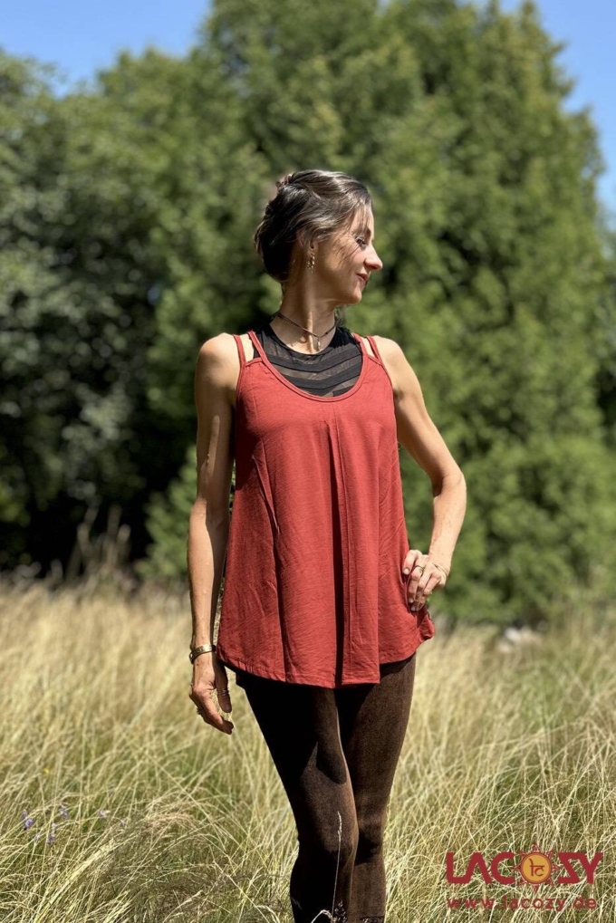 Lockeres Spaghettiträger Top LUNI | Einfarbiges Camisole | Rostrot