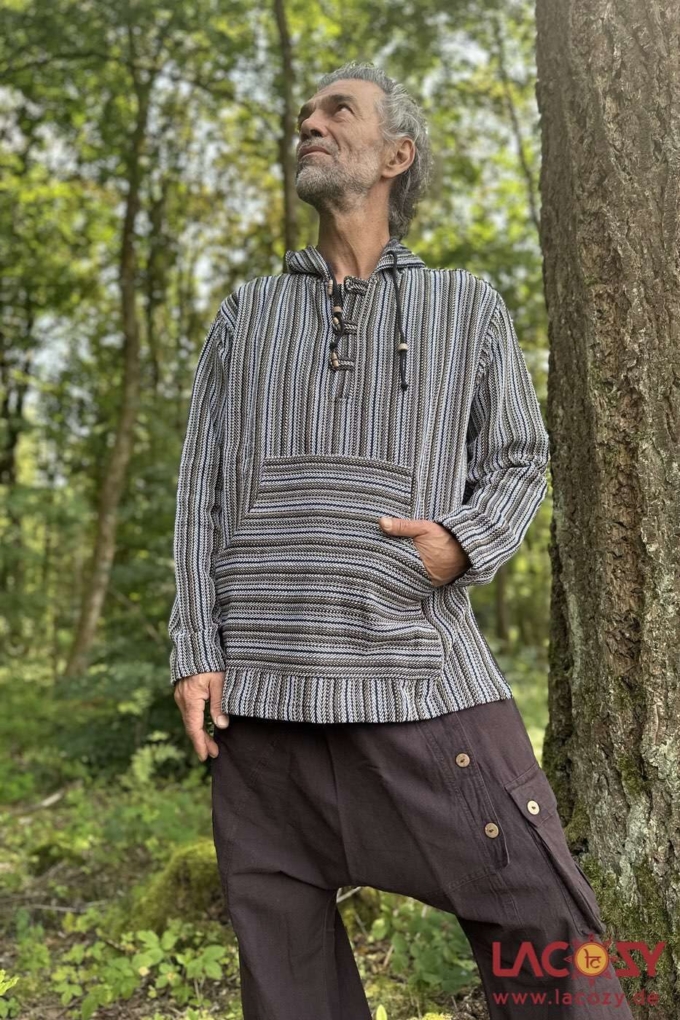 Robuster Kapuzenpulli | Goa Hoodie | handgewebt | Erdige Naturtoene