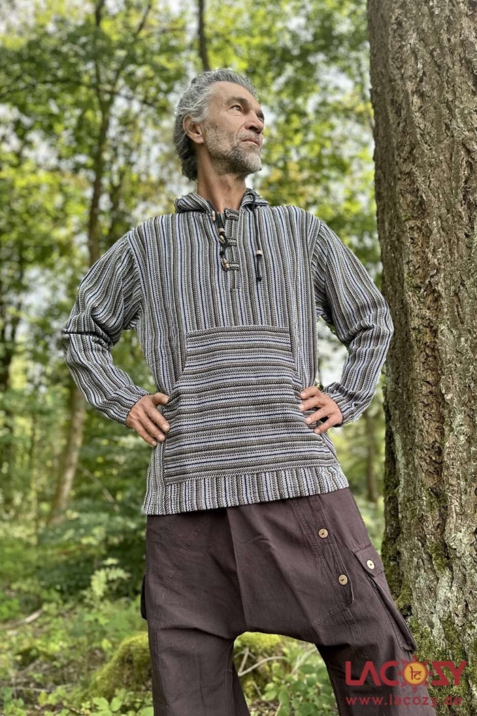 Robuster Kapuzenpulli | Goa Hoodie | handgewebt | Erdige Naturtoene – Bild 2