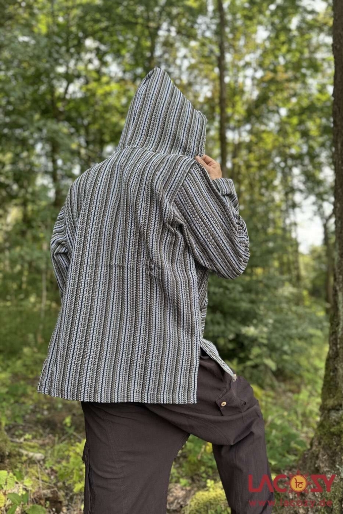 Robuster Kapuzenpulli | Goa Hoodie | handgewebt | Erdige Naturtoene – Bild 3