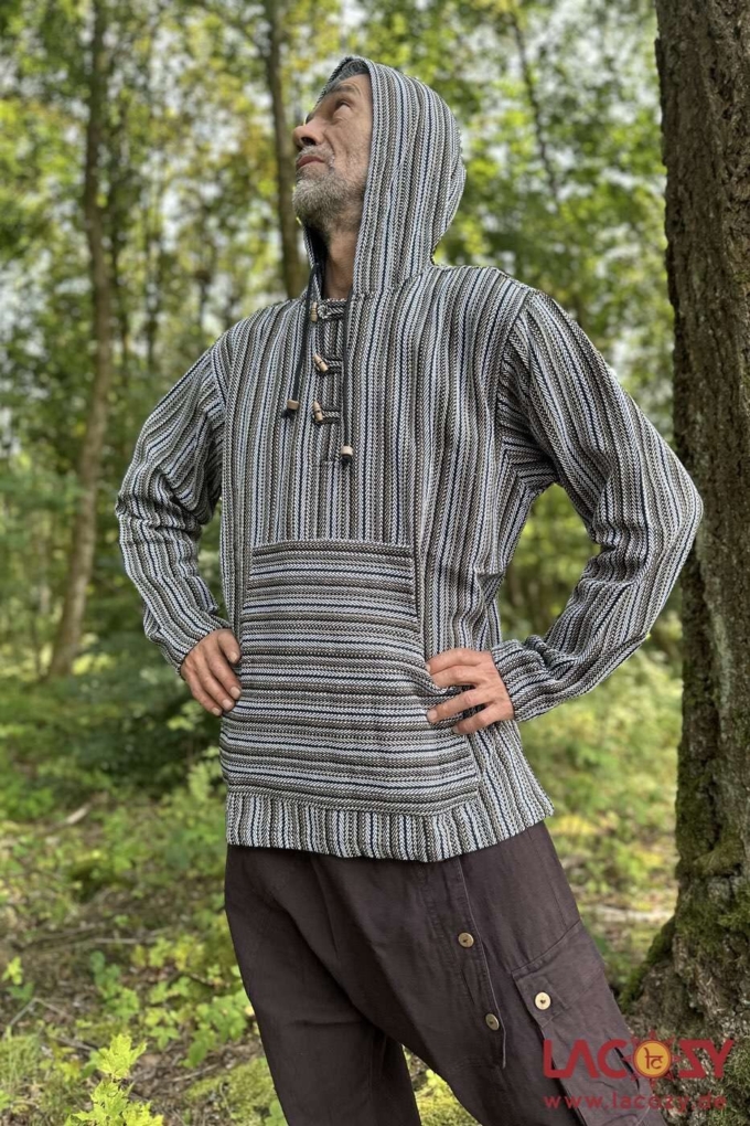 Robuster Kapuzenpulli | Goa Hoodie | handgewebt | Erdige Naturtoene – Bild 4