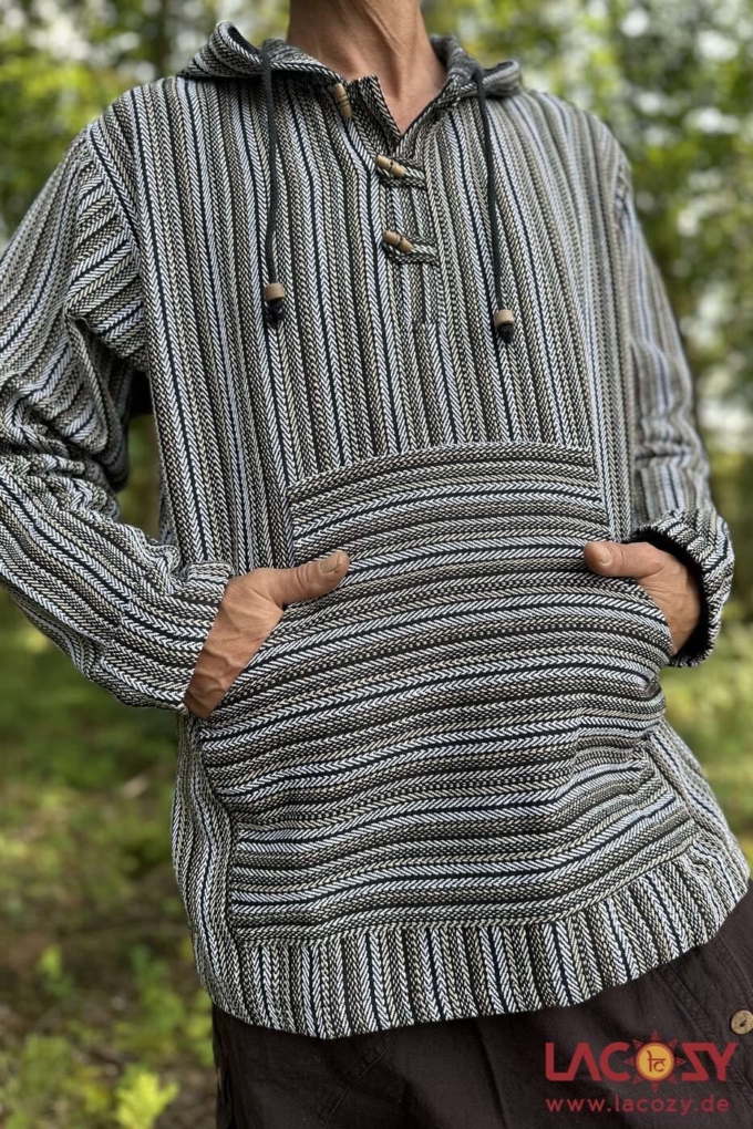 Robuster Kapuzenpulli | Goa Hoodie | handgewebt | Erdige Naturtoene – Bild 6