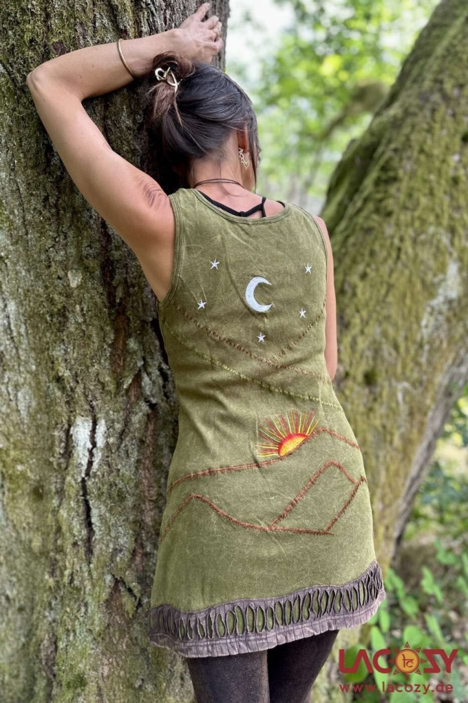 Handbesticktes Longtop NATURE | Langes Tank Top | Grün – Bild 2