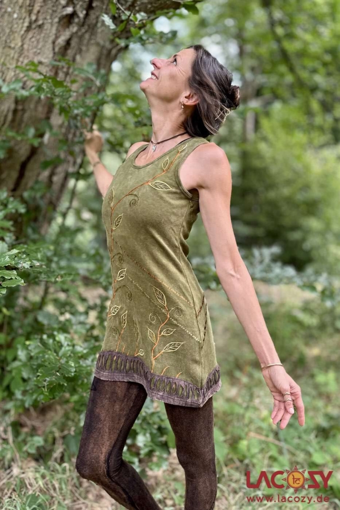 Handbesticktes Longtop NATURE | Langes Tank Top | Grün – Bild 3