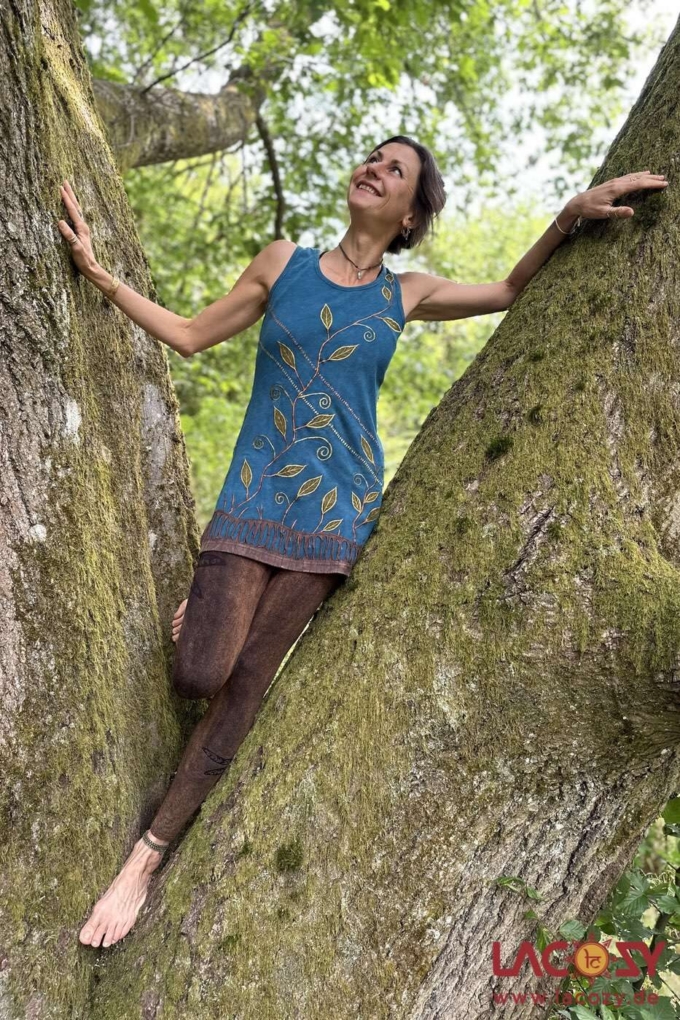Handbesticktes Longtop NATURE | Langes Tank Top | Petrol