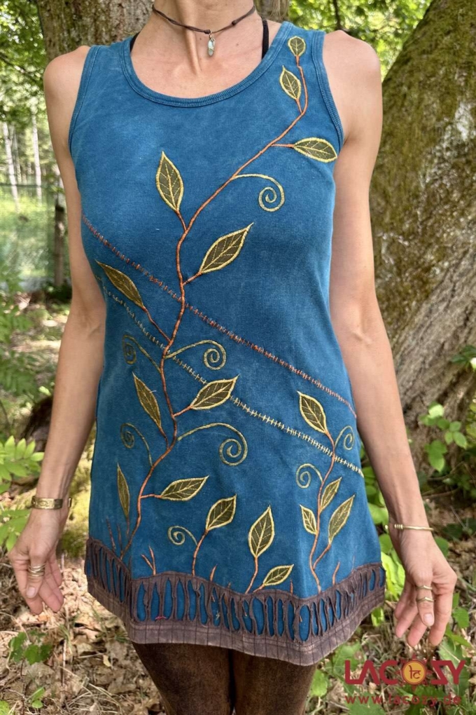 Handbesticktes Longtop NATURE | Langes Tank Top | Petrol – Bild 3