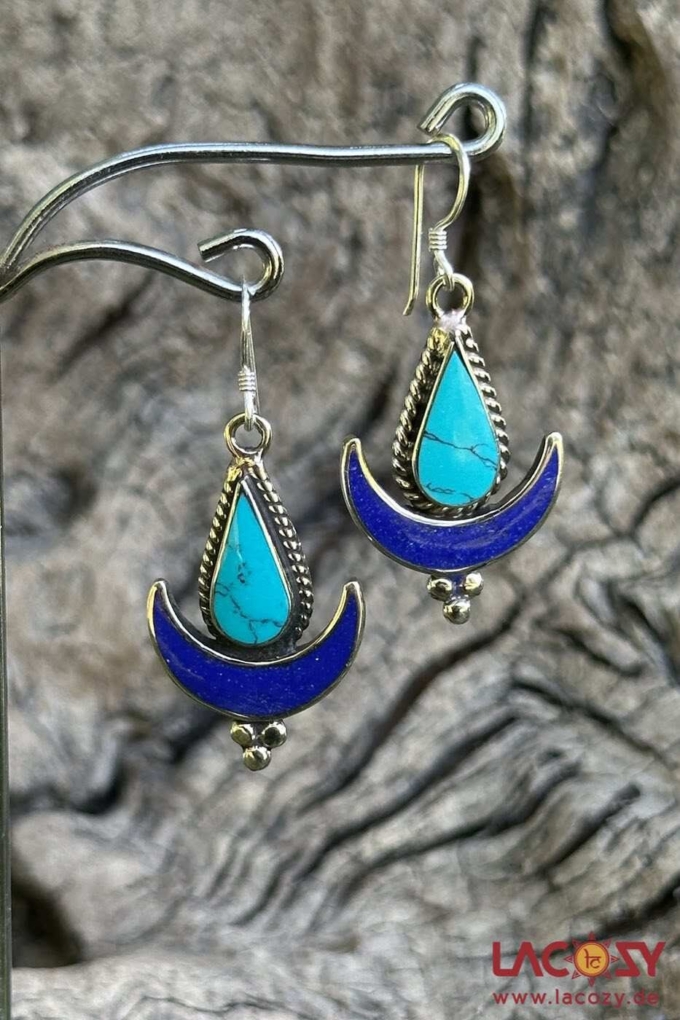 Tribal Ohrringe MOONRISE mit Türkis & Lapis Lazuli