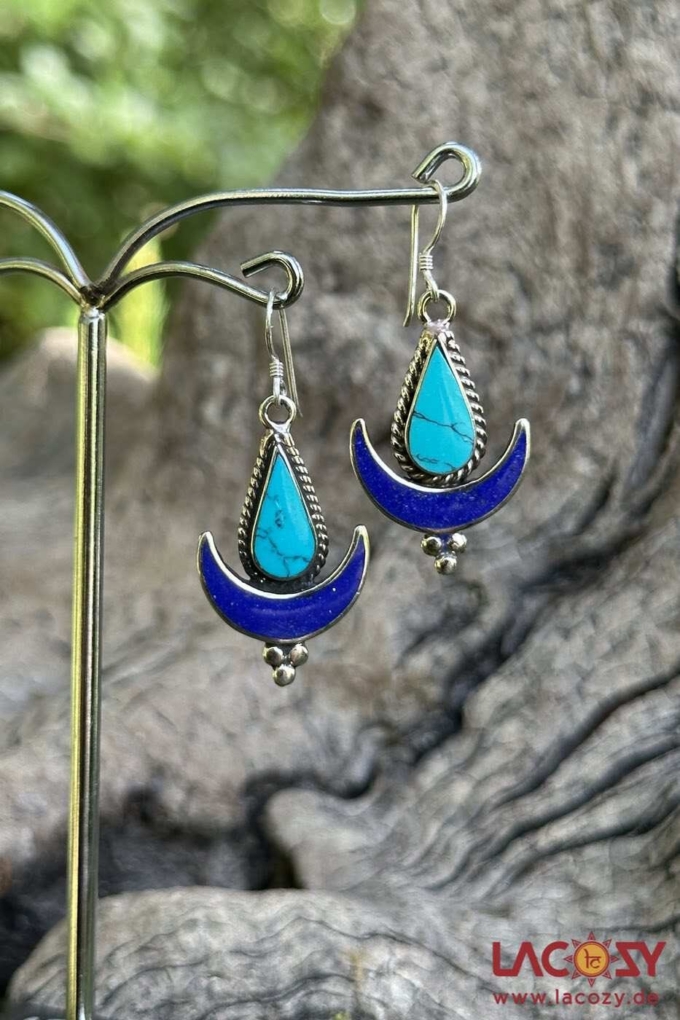 Tribal Ohrringe MOONRISE mit Türkis & Lapis Lazuli – Bild 2