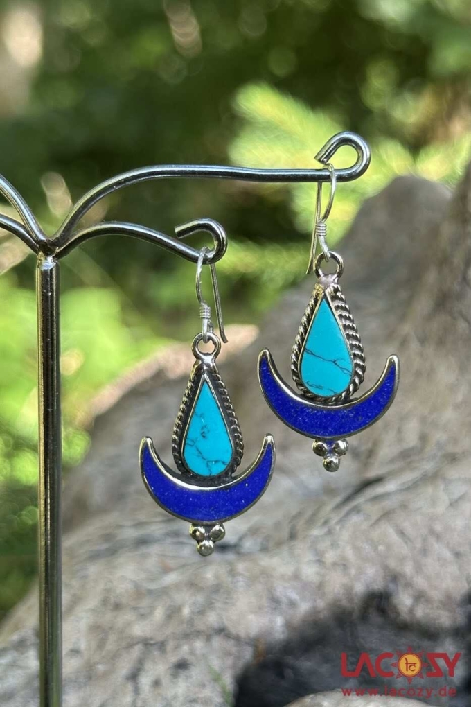 Tribal Ohrringe MOONRISE mit Türkis & Lapis Lazuli – Bild 4