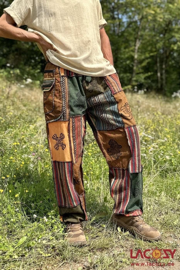 Patchwork Goahose AYA mit Gürteltasche | Stonewash Orange