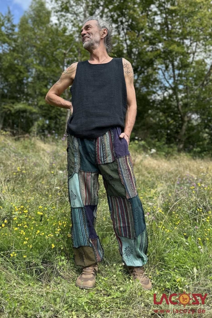 Patchwork Goahose AYA mit Gürteltasche | Stonewash Petrol – Bild 4