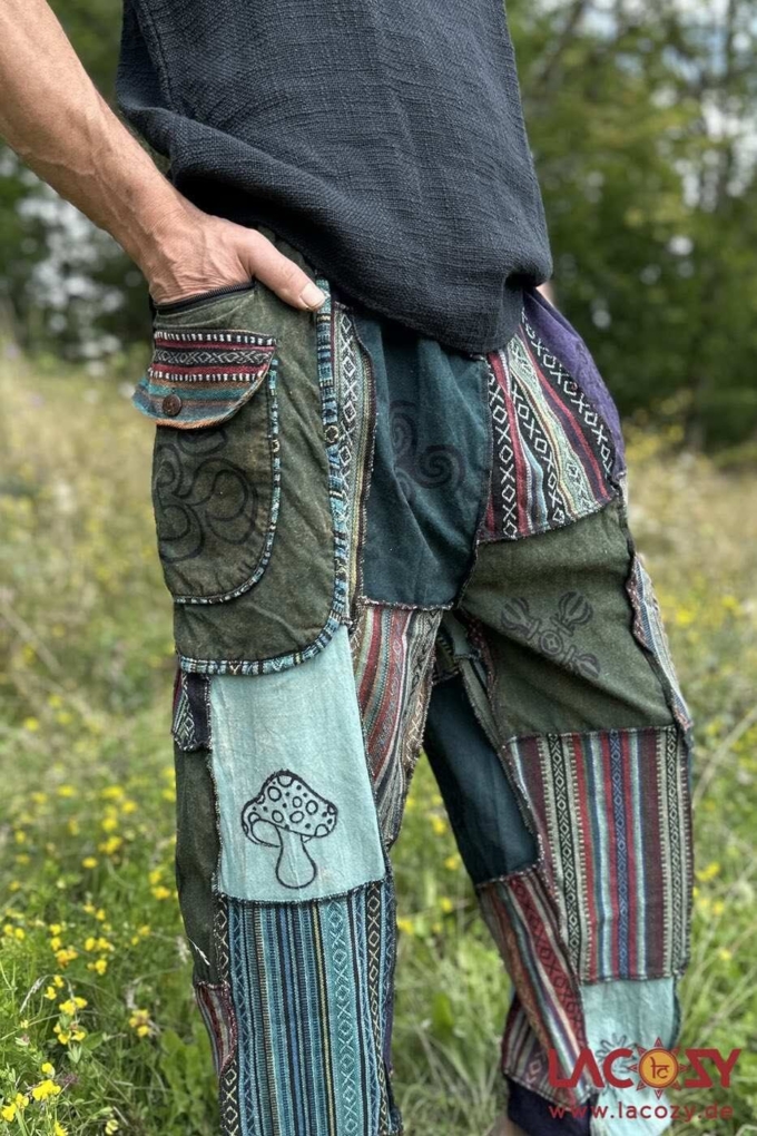 Patchwork Goahose AYA mit Gürteltasche | Stonewash Petrol – Bild 5
