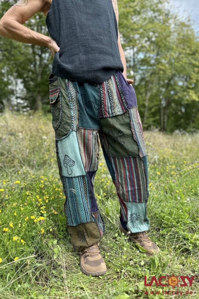 Patchwork Goahose AYA mit Gürteltasche | Stonewash Petrol – Bild 6