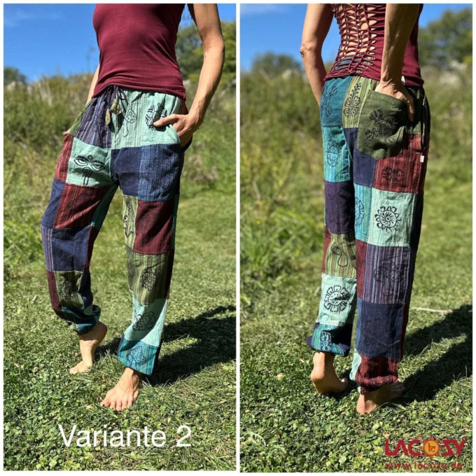Freizeithose KAYLAH im Patchwork Design mit Blockdruck | Unisex | Grün-Petrol – Bild 5