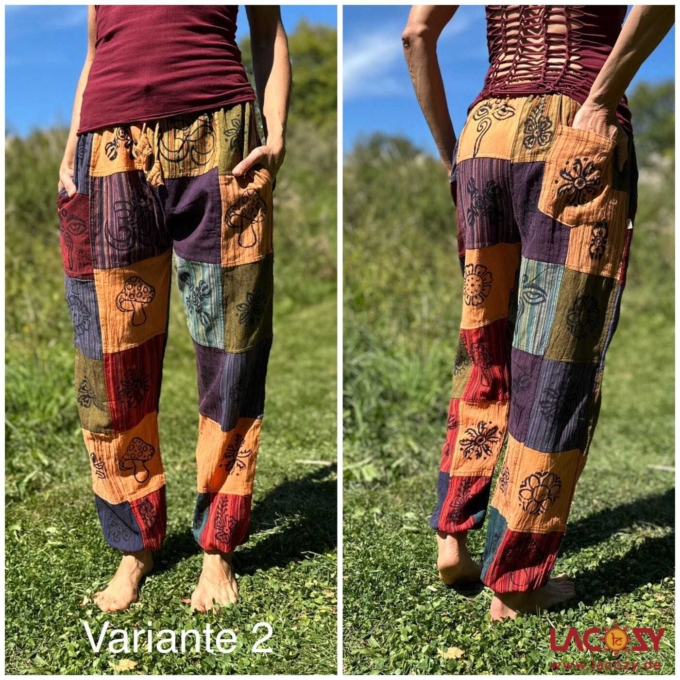 Freizeithose KAYLAH im Patchwork Design mit Blockdruck | Unisex | Orange – Bild 6