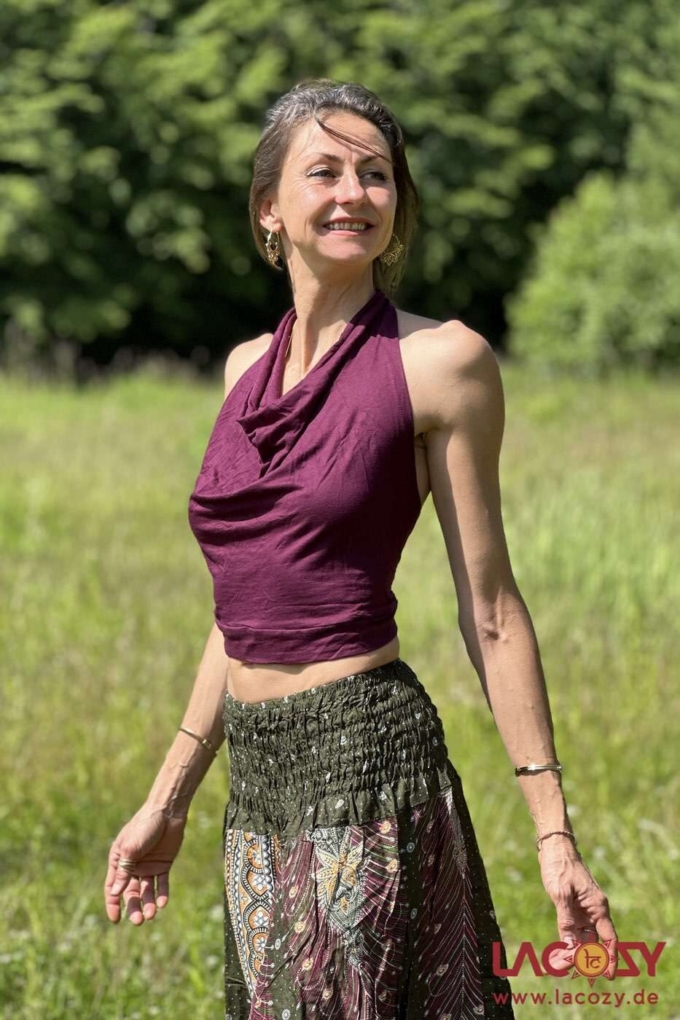 Rückenfreies Neckholder Top GODDESS | Aubergine