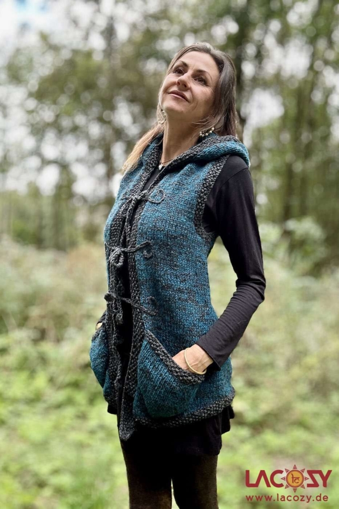 Strickweste | Pixie Weste SITHA aus Schurwolle | Petrol – Bild 6